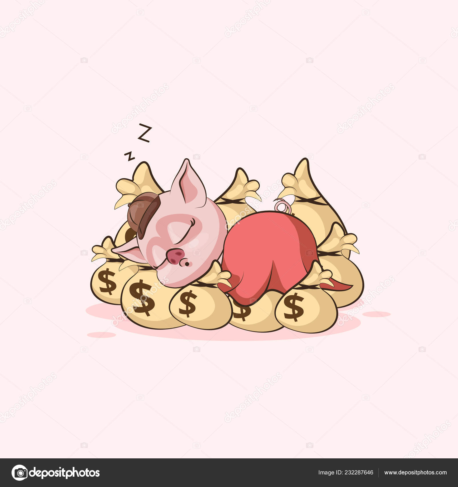 猪贴纸表情符号睡在袋子金钱图库矢量图©MarynaBolsunova 232287646