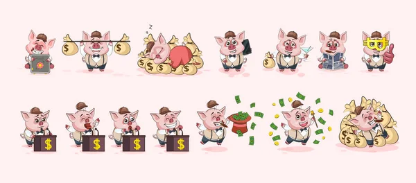 Set de pegatinas de cerdo emoticonos para sitio infográfico — Vector de stock