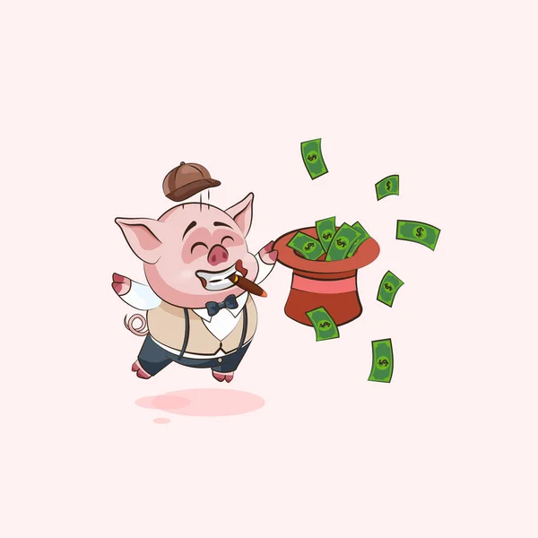 Autocollant cochon émoticône avec chapeau d'argent — Image vectorielle
