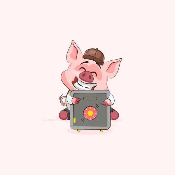 Pegatina de cerdo emoticonos abrazos seguros con dinero — Vector de stock