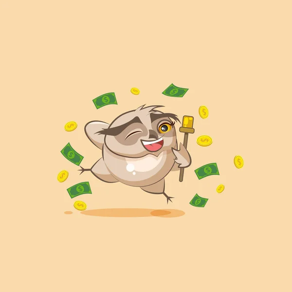 Uil sticker emoticon te springen van vreugde geld — Stockvector