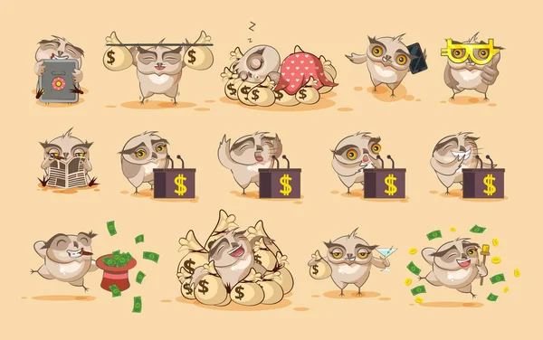 Set Ilustrasi yang terisolasi Owls cryptocurrency - Stok Vektor