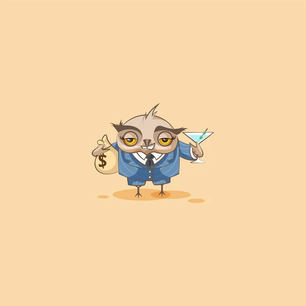 Howlet en costume d'affaires emoticon avec sac d'argent — Image vectorielle