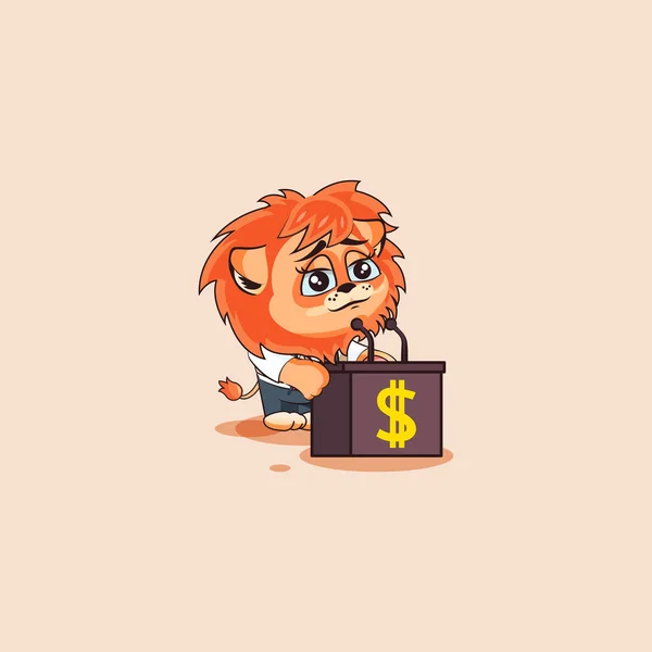 Leeuw sticker emoticon toespraak over geld — Stockvector