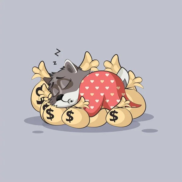 Wolf nálepka emotikonu spánku na pytle peněz — Stockový vektor