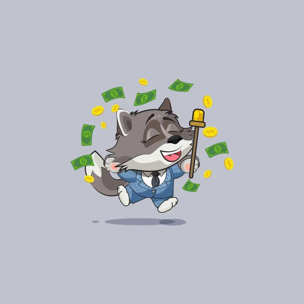 Lobo cachorro cachorro pegatina emoticono salto de alegría dinero — Vector de stock