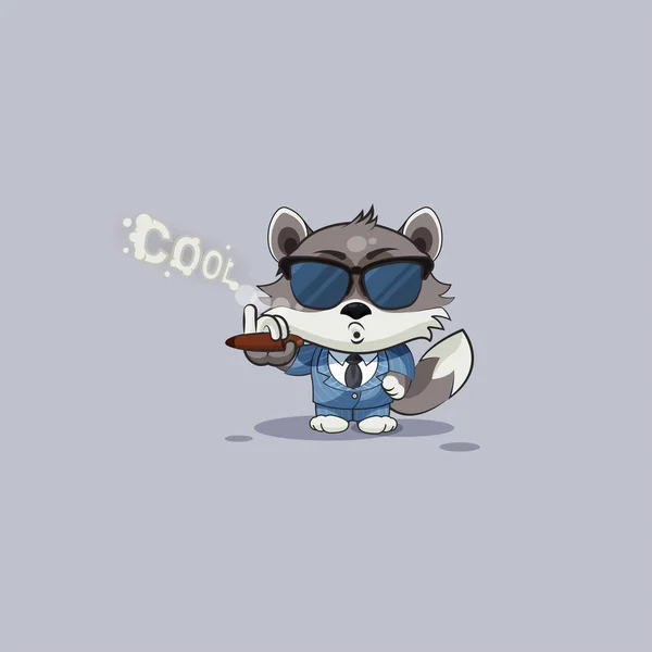 Emoticono pegatina de lobo en gafas de sol fumar cigarro — Vector de stock