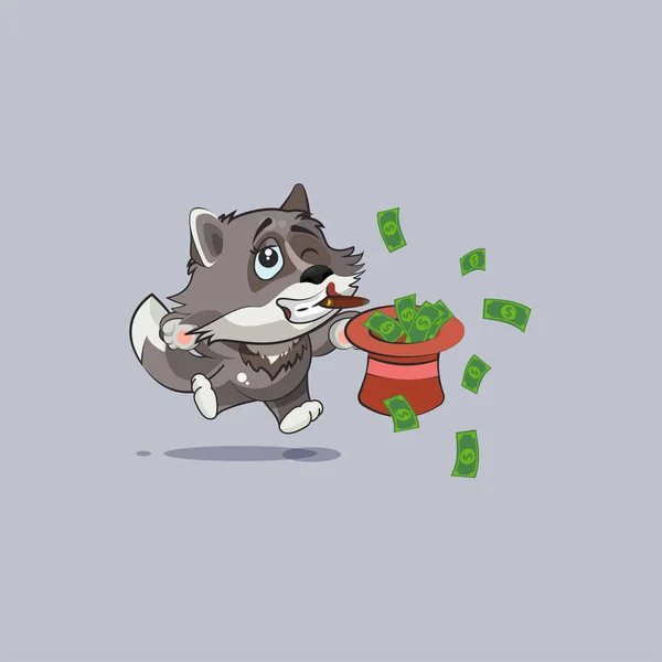 Wolf cub pup jumping for joy with hat of money — 스톡 벡터