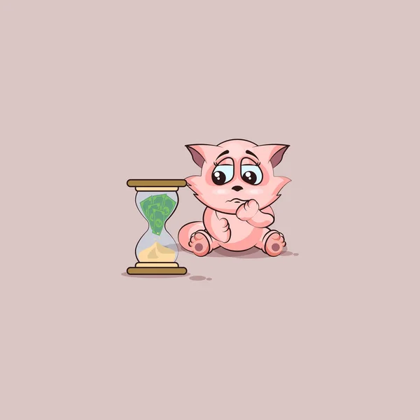 Kitty nálepka emotikonu sedí na přesýpací hodiny — Stockový vektor