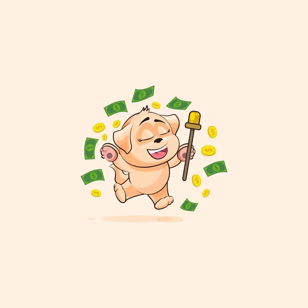 Emoticon αυτοκόλλητο cub σκυλί άλμα για την χαρά χρήματα — Διανυσματικό Αρχείο