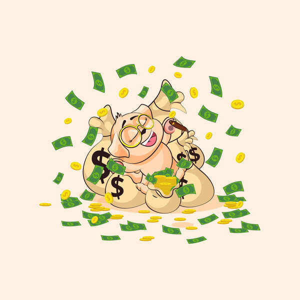 dog cub sticker emoticon happy on bags of money