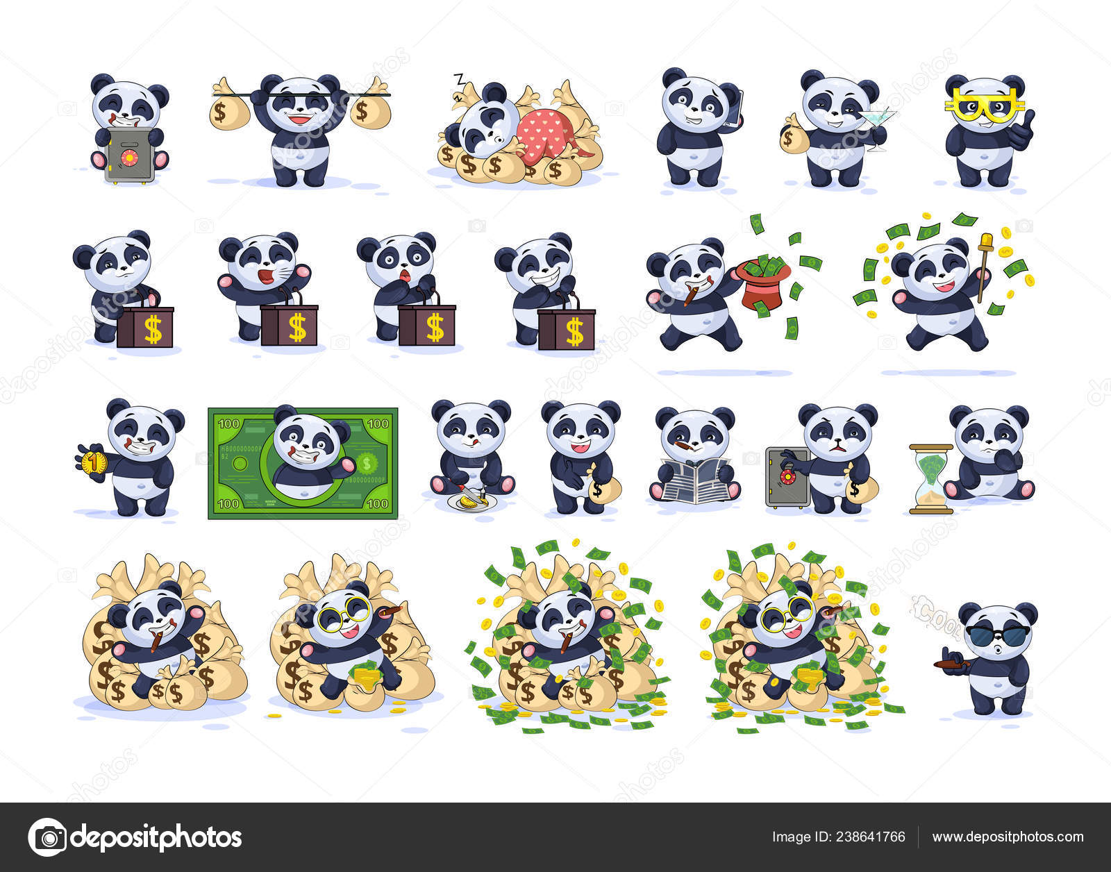 Set kit collection Emoji character cartoon panda Stock Vector by  ©MarynaBolsunova 238641766