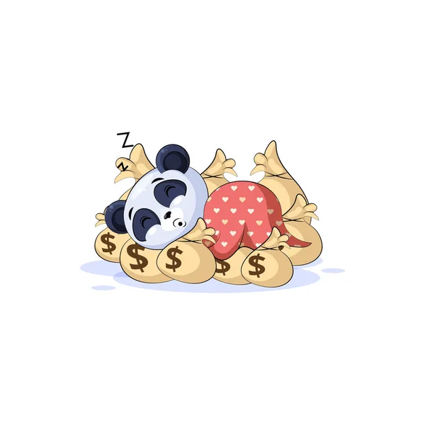 Adesivo sonno emoticon panda su borse soldi — Vettoriale Stock