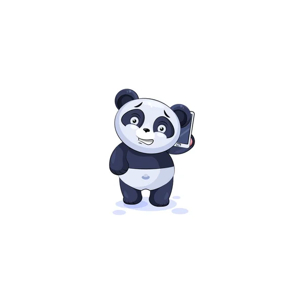 Panda klistermärke uttryckssymbol med smart phone — Stock vektor