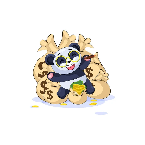Panda mentiras feliz em sacos de dinheiro —  Vetores de Stock
