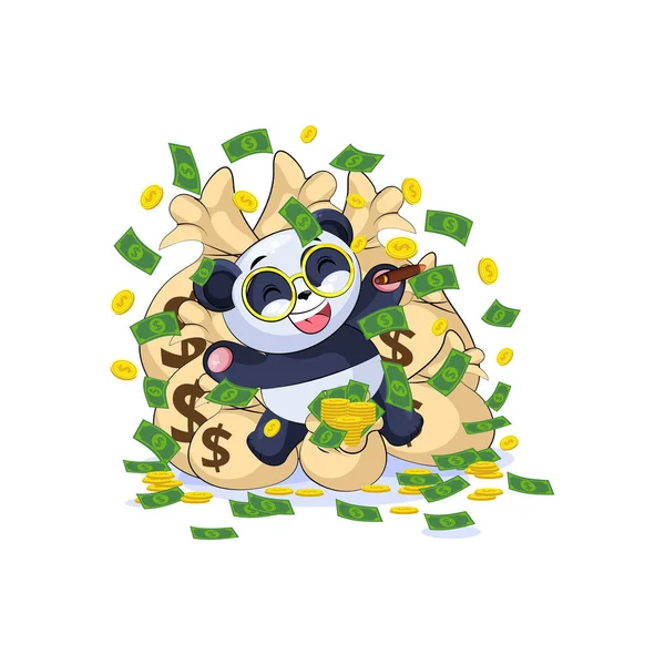 Panda pegatina emoticono miente y celebra — Vector de stock