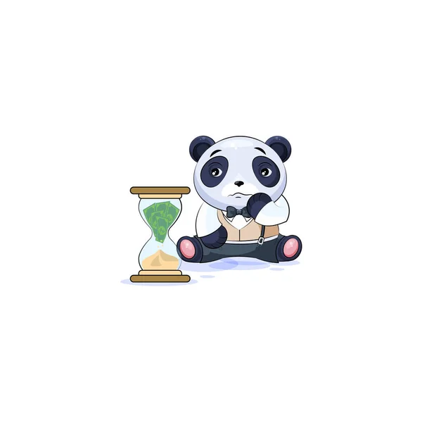 Panda im Businessanzug sitzt an Sanduhr — Stockvektor