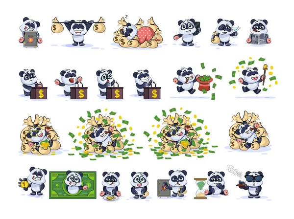 Set kit raccolta panda orso emoticon adesivo — Vettoriale Stock