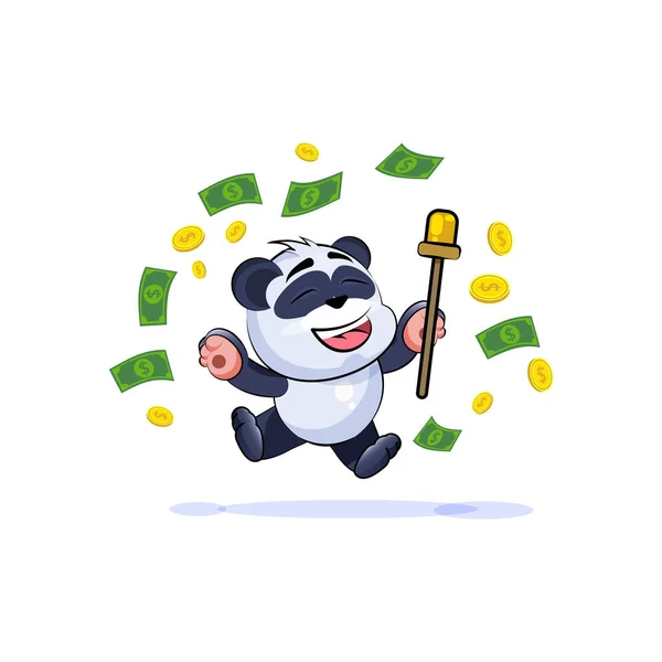 Panda bear sticker emoticon jump for joy money — Stock Vector