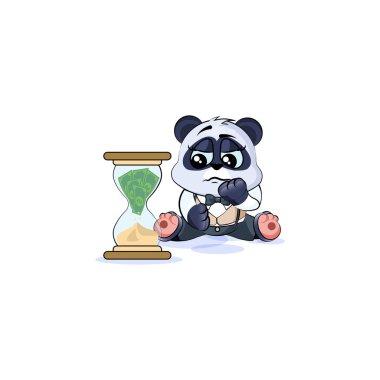 üzgün kum saati iş takım elbiseli ayı panda oturur