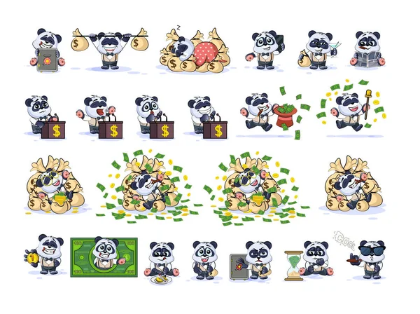 Definir urso panda no negócio terno adesivos emoticons —  Vetores de Stock