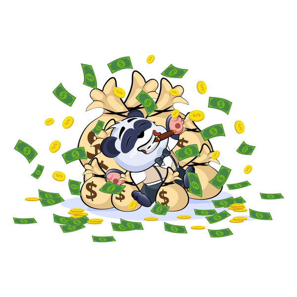 panda bear in business suit lies and celebrates