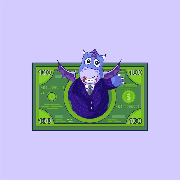 Dragón en traje de negocios dinero beneficio dólar — Vector de stock