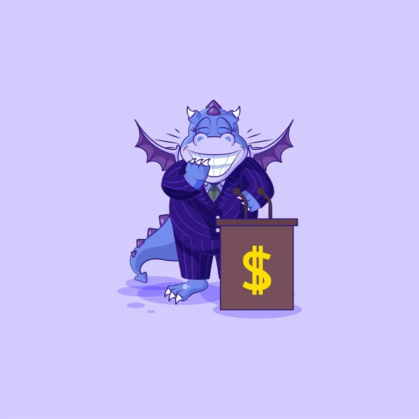Dragón en traje de negocios altavoz detrás del podio — Vector de stock