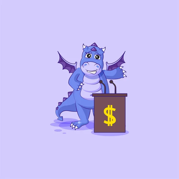 Pegatina de dragón altavoz emoticono detrás del podio — Vector de stock