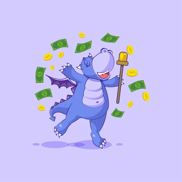 Dragón pegatina emoticono salto de alegría dinero — Vector de stock