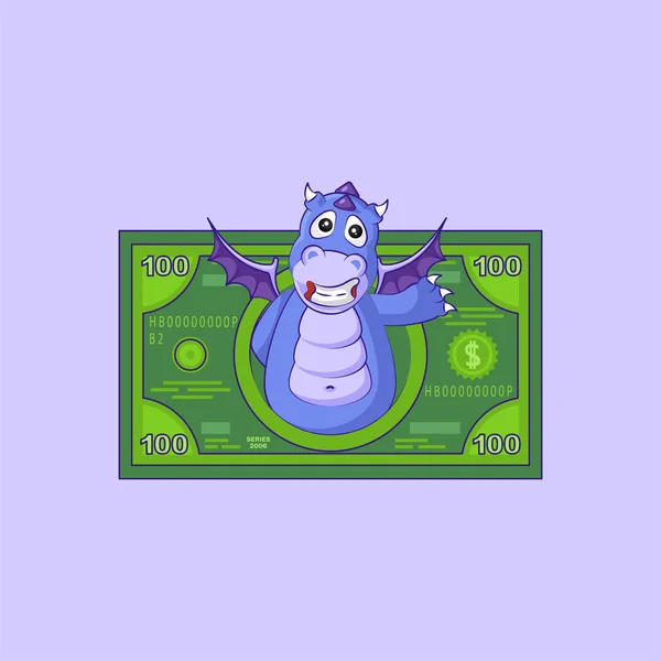 Pegatina de dragón emoticono dinero beneficio dólar — Vector de stock