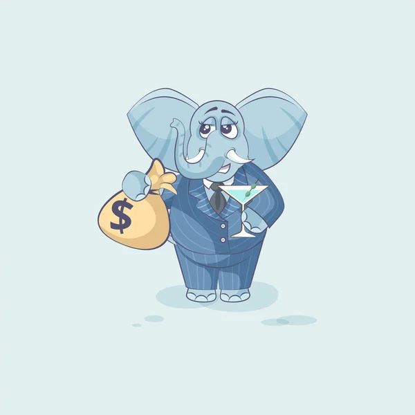 Elefante con bolsa de dinero y martini de cristal — Archivo Imágenes Vectoriales