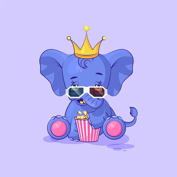 Elephant calf chewing popcorn, watching movie — Stock Vector