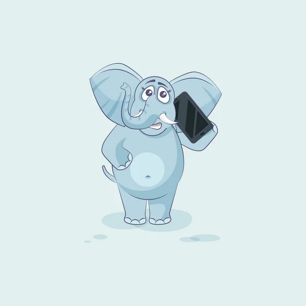 Elephant klistermärke uttryckssymbol med smart phone — Stock vektor