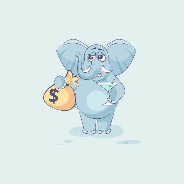 Emoticono pegatina de elefante con bolsa de dinero — Vector de stock