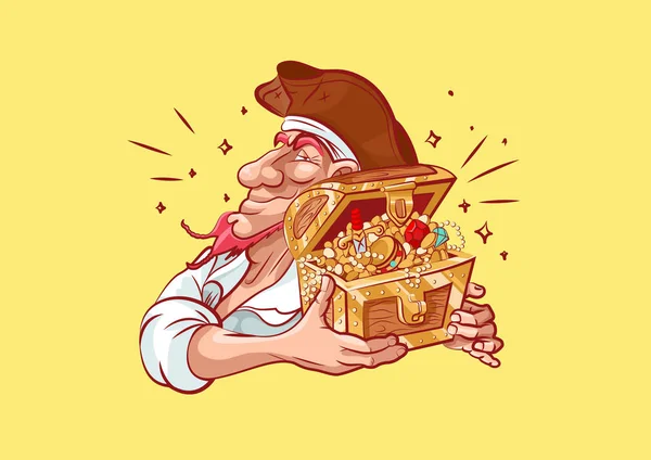Emoji pegatina capitán mascota celebrar cofre del tesoro — Vector de stock