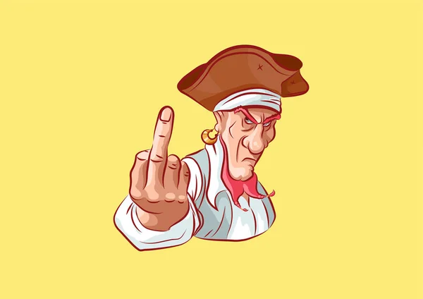 Emoji sticker captain mascot show middle finger — Stock Vector