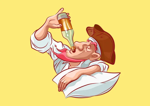 Emoji stiker kapten maskot mabuk berbaring di bantal - Stok Vektor
