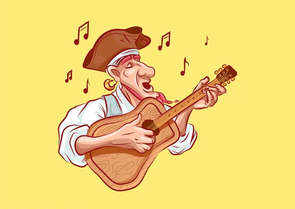 Emoji pegatina marinero capitán toca la guitarra — Vector de stock