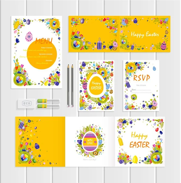Feliz Pascua maqueta con huevos de colores — Archivo Imágenes Vectoriales