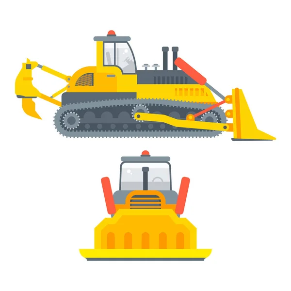 Bulldozer oruga vista lateral y vista frontal — Vector de stock