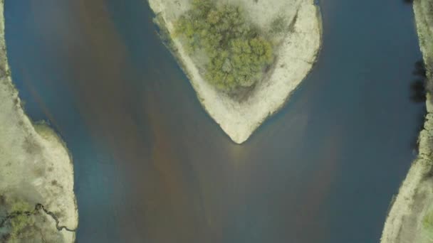 Riprese Aeree Panorama Primaverile Della Campagna Una Piccola Isola Fiume — Video Stock