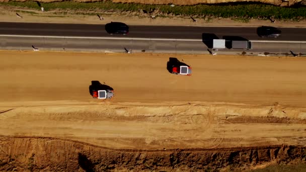 Drone Vista Arriba Hacia Abajo Del Sitio Reconstrucción Carreteras — Vídeos de Stock