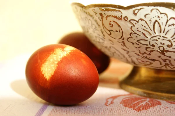 Ovos Páscoa Com Belo Padrão Cores Naturais Pintados Com Vegetais — Fotografia de Stock