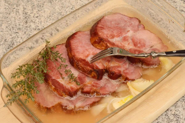 Smoked Pork Onion Pan Dinner Loin — Stock Photo, Image