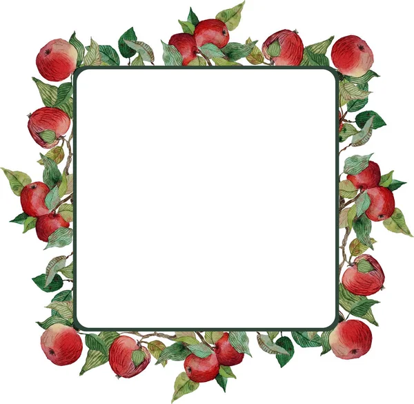 square wreath red apples leaves branches ornament