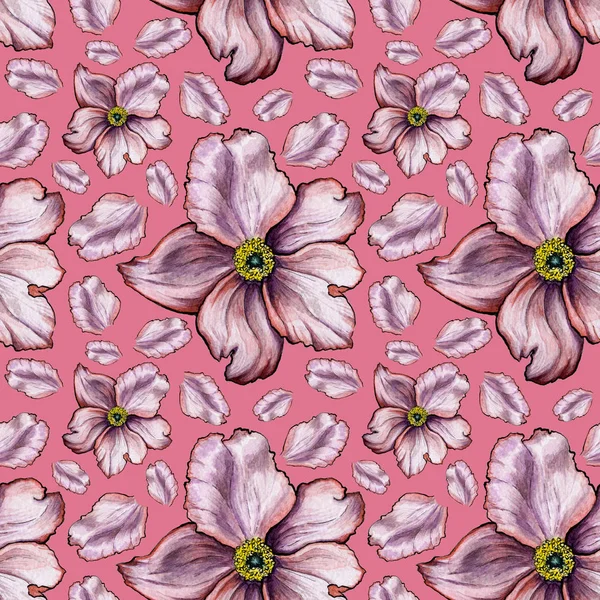 Aquarell Hintergrund nahtlose Muster wilder Garten Rose auf rosa Hintergrund — Stockfoto