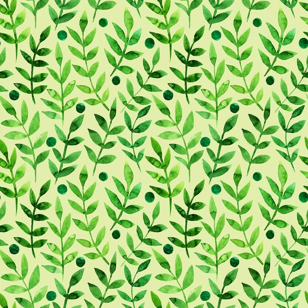 Seamless pattern with stylized leaves. Floral endless pattern filled with green leaves. Fresh greenery background, wallpaper, textile print.Watercolor hand drawn illustration — Stock Photo, Image