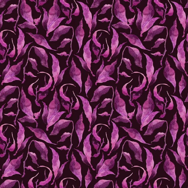 Pintado à mão aquarela violeta deixa fundo padrão floral sem costura. galho e folhas sem costura aquarela folha padrão para tecido, papéis de parede, papel de embrulho do presente, scrapbooking . — Fotografia de Stock