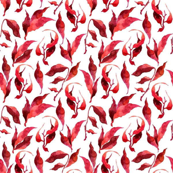 Hand painted watercolor red leaves seamless floral pattern background. twig and leaves seamless watercolor leaf pattern for fabric, wallpapers, gift wrapping paper, scrapbooking. — Stock Photo, Image